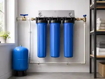 Sistema ilustrativo Big Blue de filtración de tres etapas para toda la casa